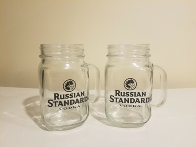 2 Russian Standard Vodka Glass Mason Jar 16 oz