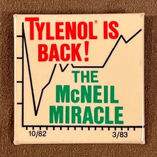 Rare Post-Tampering 1983 Advertising Pin TYLENOL IS BACK! THE McNEIL MIRACLE