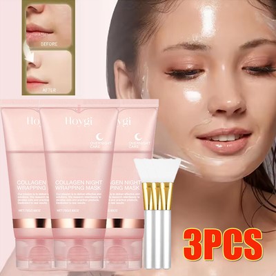 3x Collagen Night Wrapping Mask Overnight Wrapping Peel Off Natural Facial Mask