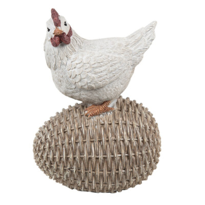 Clayre & Eef: Deko-Objekt ''Huhn'', Polyresin, 8 x 12 x 6 cm, Ostern, Henne auf Ei