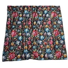Rowdy Crowd Silky Satin Scarf Ethnic Floral Embroidered Look 36" Black Blue Pink