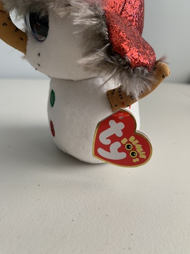 TY Beanie Boo Snowman Buttons Red Sparkle Hat 6” Christmas Plush - Picture 5 of 6
