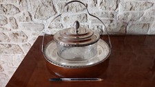 BONBONNIERE - POT A BISCUIT METAL ARGENTE ET VERRE DECO