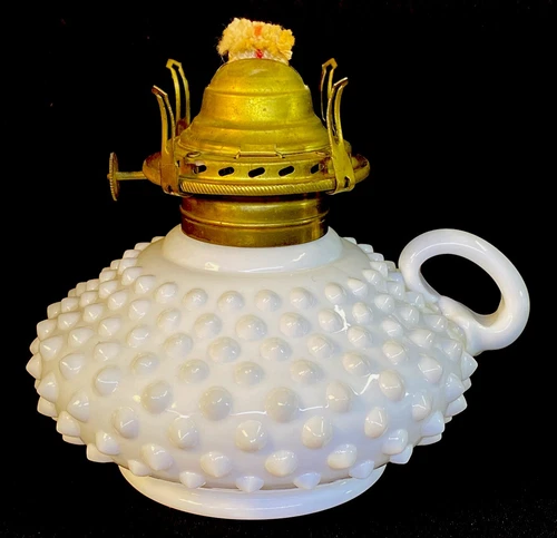 Fenton Art Glass Milk Glass Hobnail Bottom to Finger Courting Oil Lamp Pre-Logo