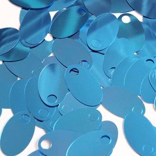 Large Hole Oval Sequin 1.25" Sky Blue Metallic. Couture paillettes. Made in USA