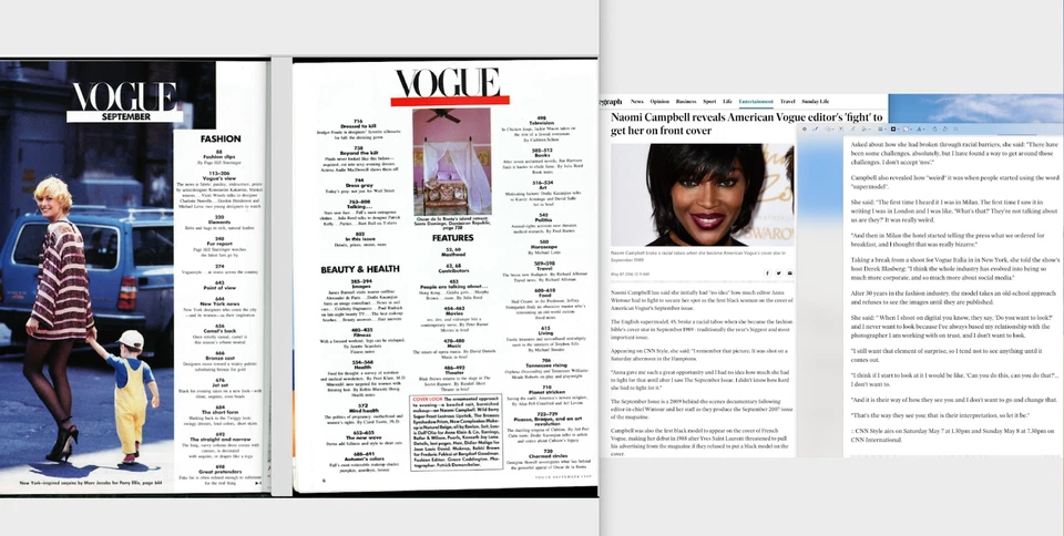 VOGUE-SEPTEMBER 1989-1ST AFRICAN/AMER SEPT Cover-NAOMI-LINDA-CHRISTY-TATJANA - Image 2 of 4