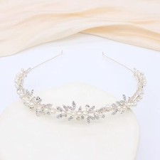 Rhinestone Bridal Headband Crystal Hair Band for Women Pearl Wedding Silver