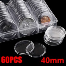 60 Pieces - 40 mm Clear Plastic Coin Capsules Coin Case Holder Storage Container