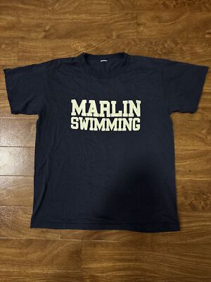 Vintage 70s 80s T Shirt Blue Marlin Swimming Humor Funny Size Medium 