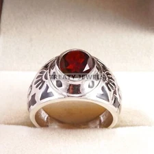 Garnet Oval Cut Gemstone With 925 Sterling Silver Ring For Men's #B100