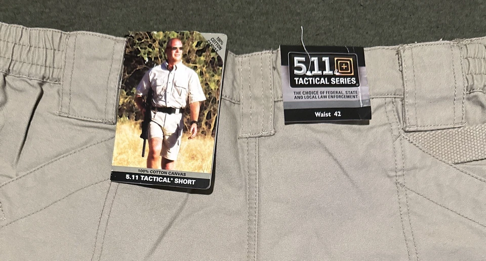 Pantalones Cortos Hombre 5.11 Tactical 9", Algodón Caqui Activo 73285, Cintura 42 Nuevos con Etiquetas Foto 3 de 4