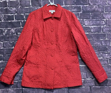 Coldwater Creek Silk Jacket Women Medium Red Quilted Floral Artsy Elegant Puffer