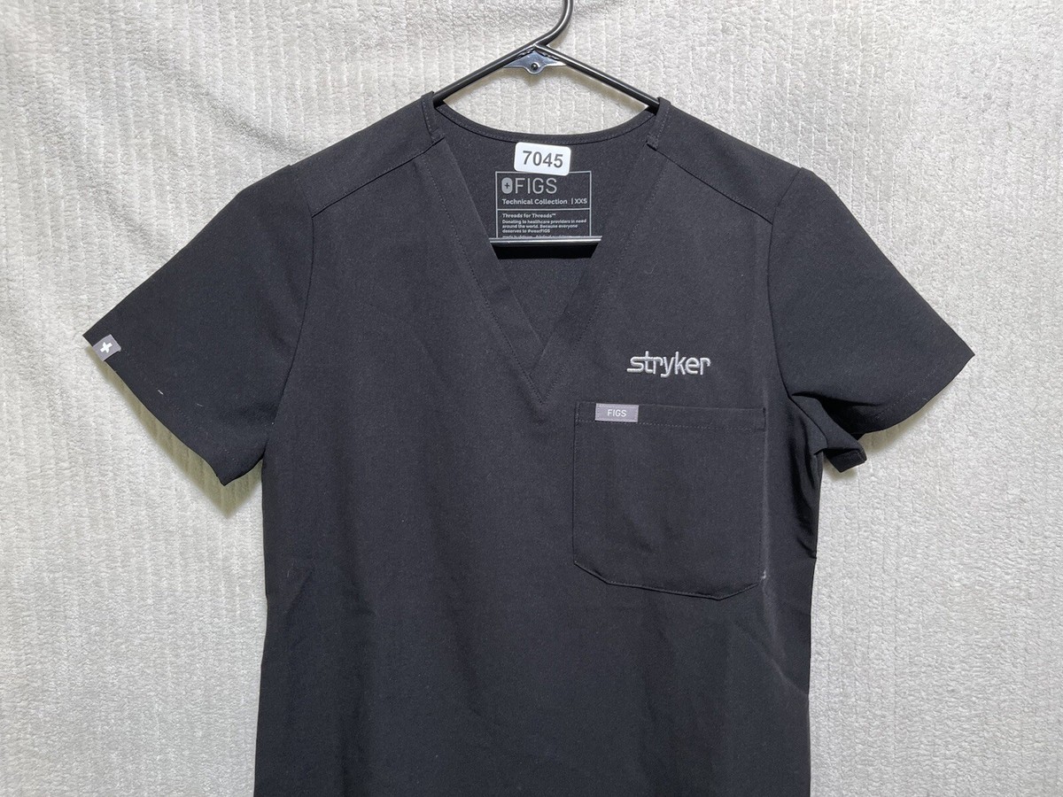 NWT FIGS Technical Collection Black Scrub Top Size XXS Embroidered