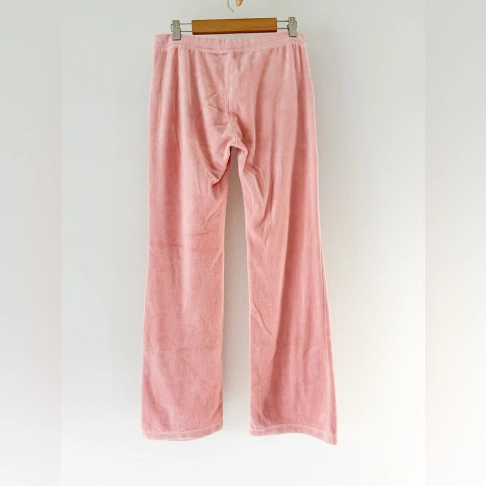 Pantalones deportivos Energie Y2K de terciopelo para mujer pequeños tiro bajo bebé rosa felpa años 90 acampanados Foto 2 de 4