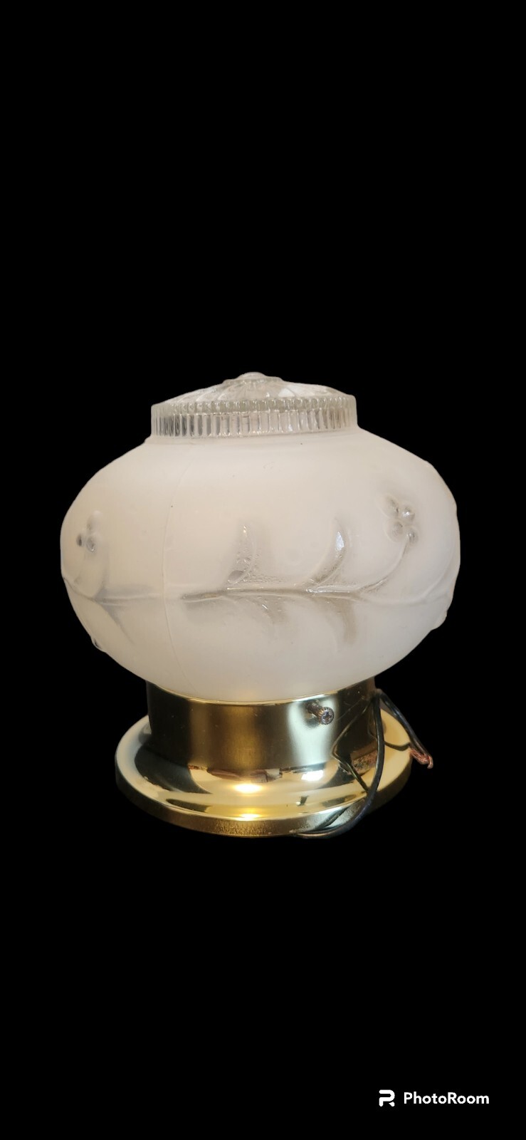 Vintage Ceiling Mount Light Fixture Brass Frosted Floral Shade