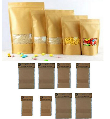 6x Kraft Paper Bag Brown Pouch Zip Lock Storage Bag Eco Friendly