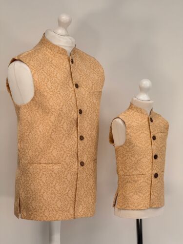 Boys Banarsi Peach Cream Waistcoat - Picture 3 of 5