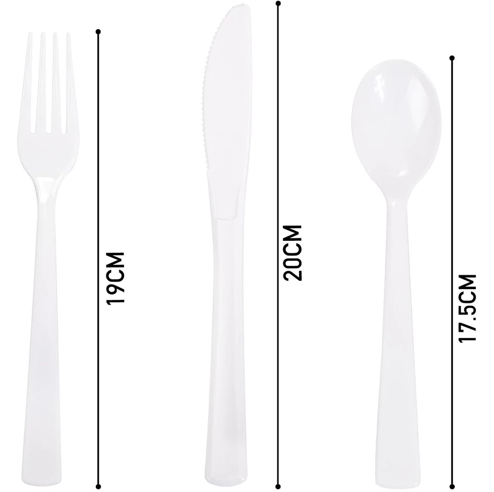 100/600/1200 Reusable Plastic Forks Spoons Knives Heavy Duty White Cutlery Party - image 2 of 4