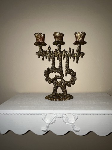Vintage Wainberg Israel modern brutalist brass shabbat/shabbos candle holder.