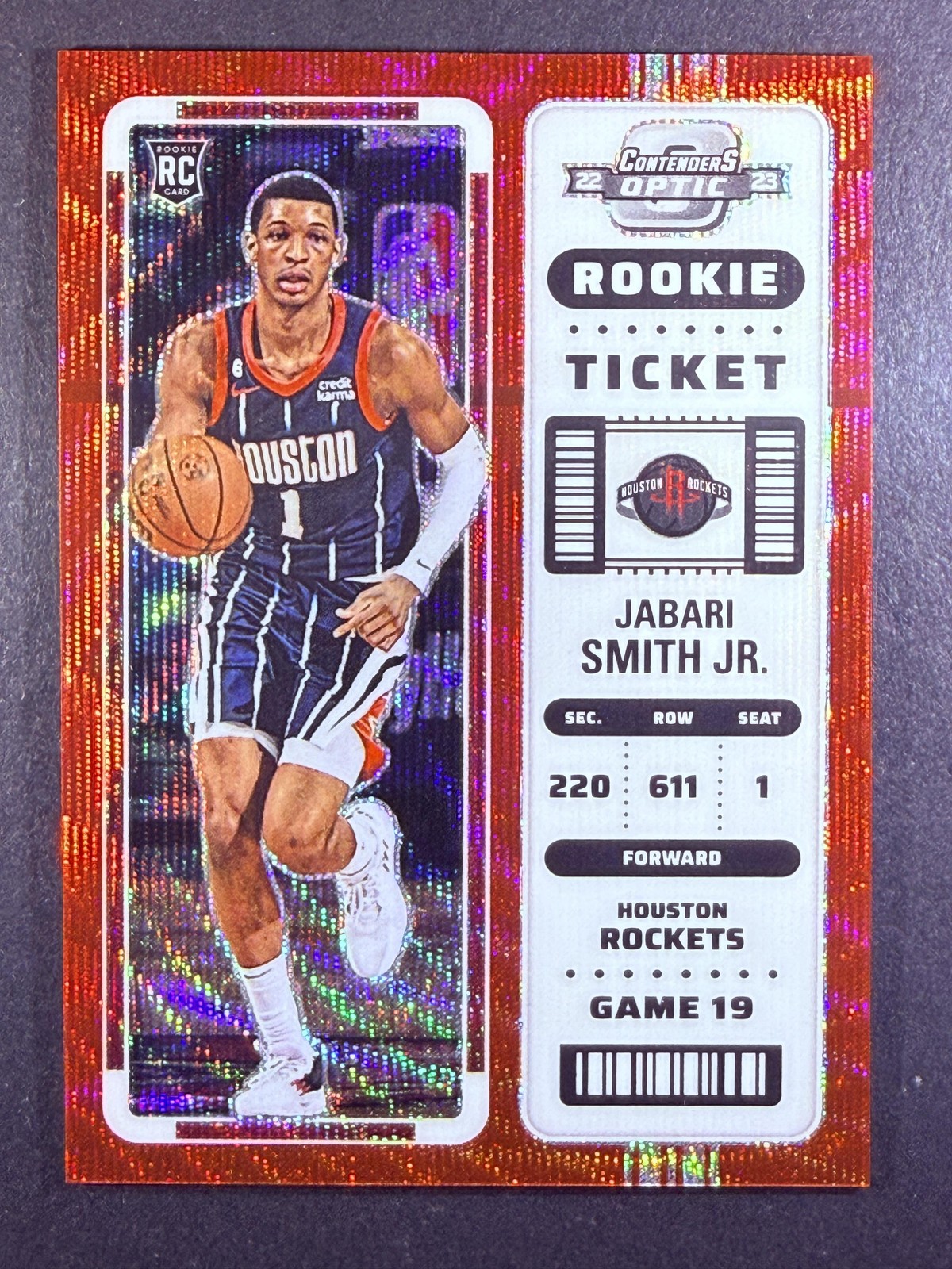 2022-23 Contenders Optic Jabari Smith Jr. Red Wave Prizm RC Rookie Rockets
