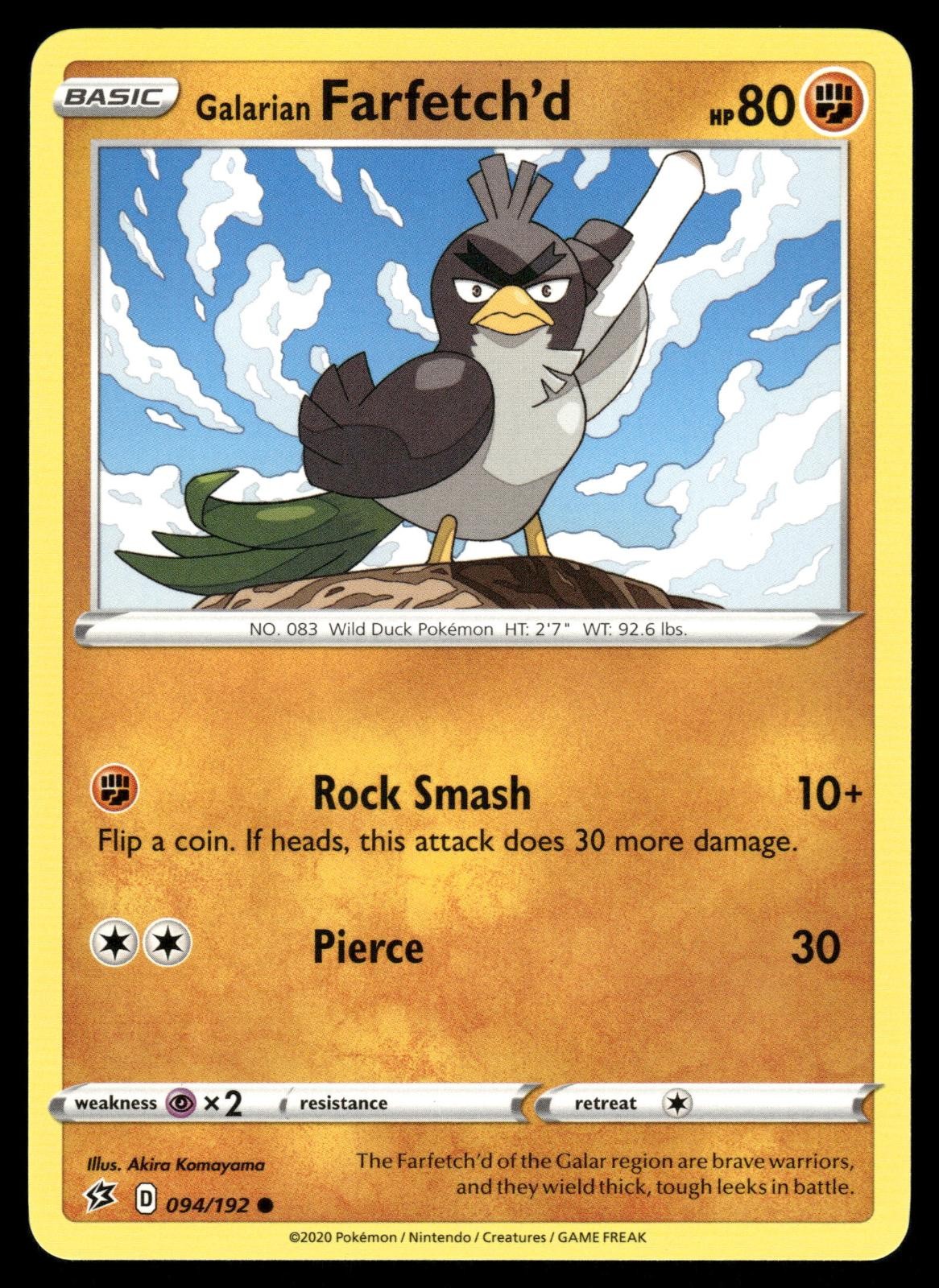 Galarian Farfetch'd 094/192 Common Rebel Clash Pokemon NM