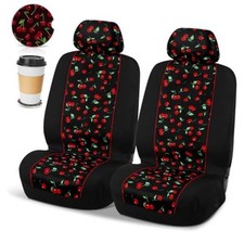 2 Set Pattern Car Seat Covers Front Seats Matching Headrest Covers Red Cherry