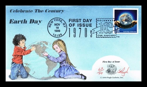 US COVER EARTH DAY 1970S CELEBRATE CENTURY FIRST DAY ISSUE PUGH HAND PAINTED