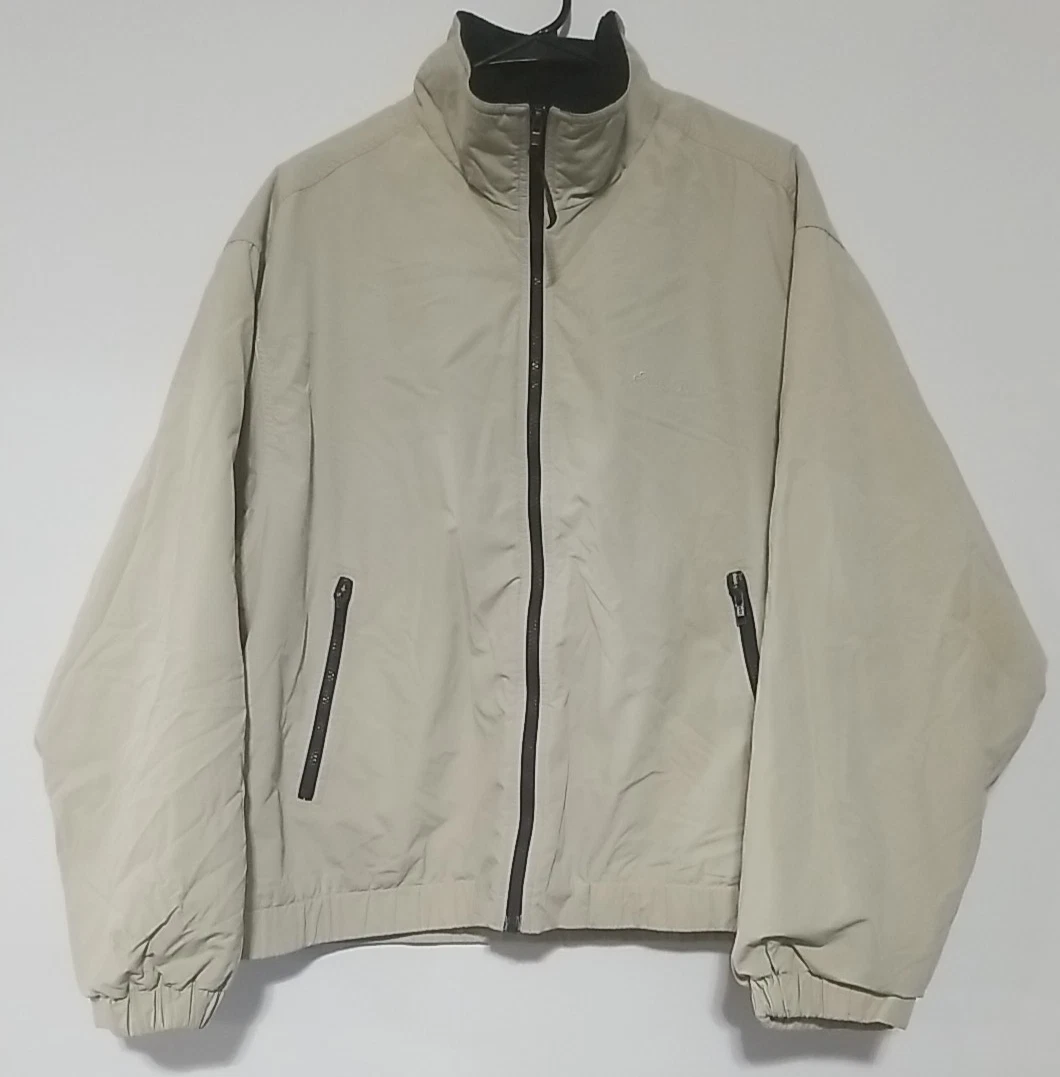 Men's L-EDDIE BAUER Polartec Fleece Lined Zip Beige & Blue Insulated Jacket