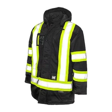 Tough Duck S17621 Men's Hi-Vis Safety Parka, 300D Poly Oxford With Pu Coating,