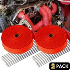2 50ft 2roll Fiberglass Exhaust Wrap Header Pipe Heat Tape Red 20 Ties