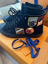 Louis Vuitton Trocadero Black Canvas High-Top Lace-Up Logo Sneakers, US 5