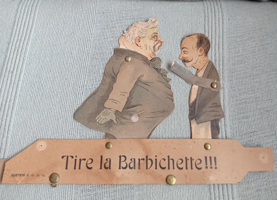 Ancien Carton à Système Tire la Barbichette Caricatures Fallières Mattis 1910 - Photo 2/4