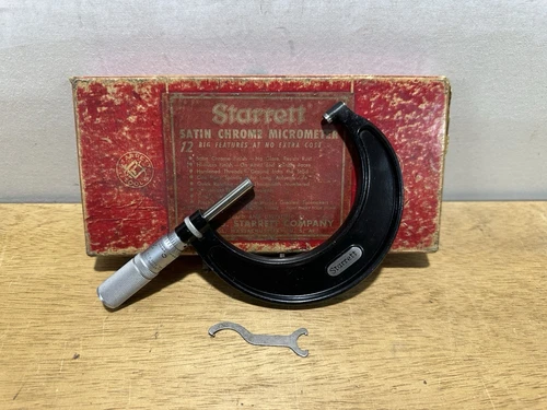 Starrett No. 436 1-2 Inch Micrometer w Case, Wrench & Standard.  USA. Machinist
