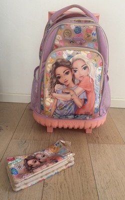 TOPModel Schulrucksack mit Rollen, Teleskopgriff, lila, Happy -Motiv, Mädchen