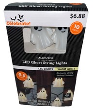 Halloween LED Ghost String 10 Lights 6.5 Ft Warm White Indoor/Outdoor New In Box