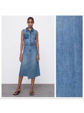 Zara Light Blue Asymmetric Denim Midi Dress Size M EUC
