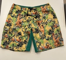 Vintage Board Shorts Men's 38 Reef Surf Bikini Babes Booty Boardies Swim Trunks