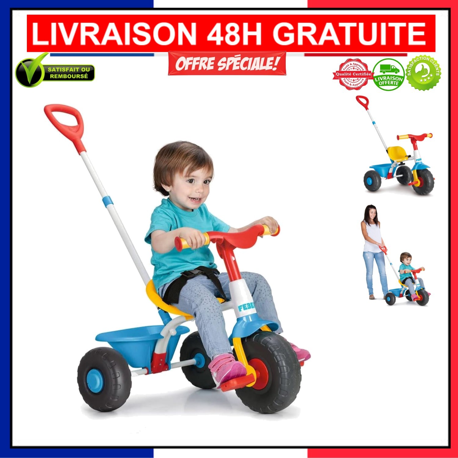 Tricycle Feber 1-3 ans : fini les vélos instables avec ce cadre métallique