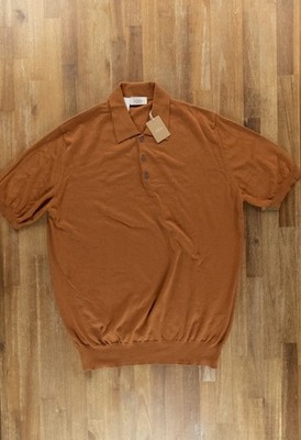 (NO CUSTOMS TAX) ALTEA Milano burnt orange knit cotton polo shirt Size 3XL