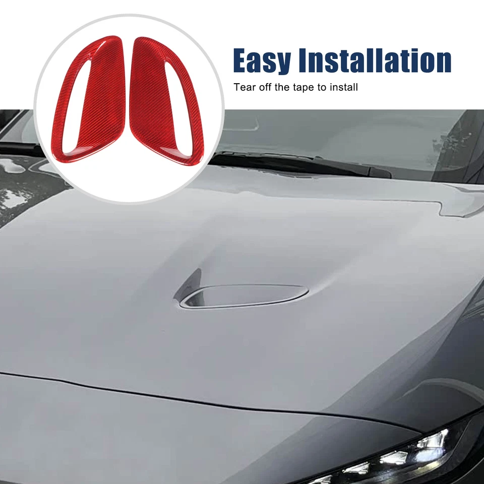 Red Carbon Fiber  Engine Hood Air Outlet Bonnet Vent Trim For Jaguar F-Type 21+ - Image 4 of 4