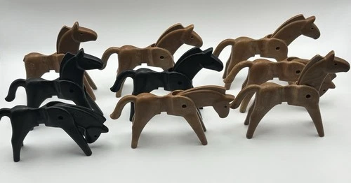 Vintage 1974 Geobra Playmobil Horses Tan Black - Lot of 9 - No Sadles