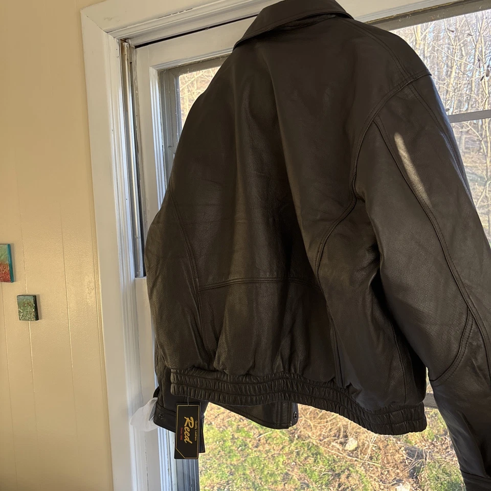 Chaqueta de bombardero estilo americano Reed - cuero genuino - para hombre 1410z negra nueva con etiquetas Foto 4 de 4