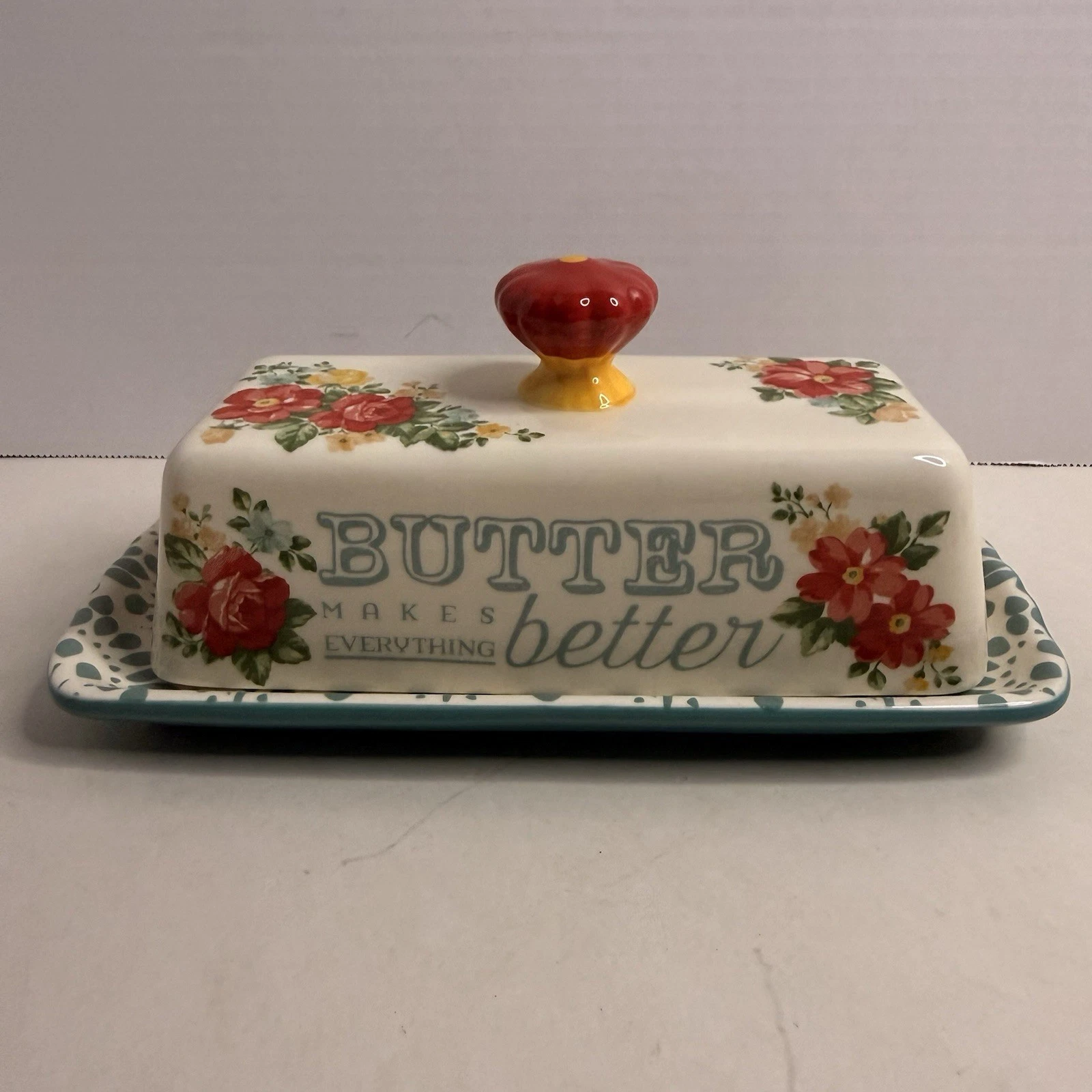 Pioneer Woman Floral Butter Dish Stoneware Butter Makes Everything Better