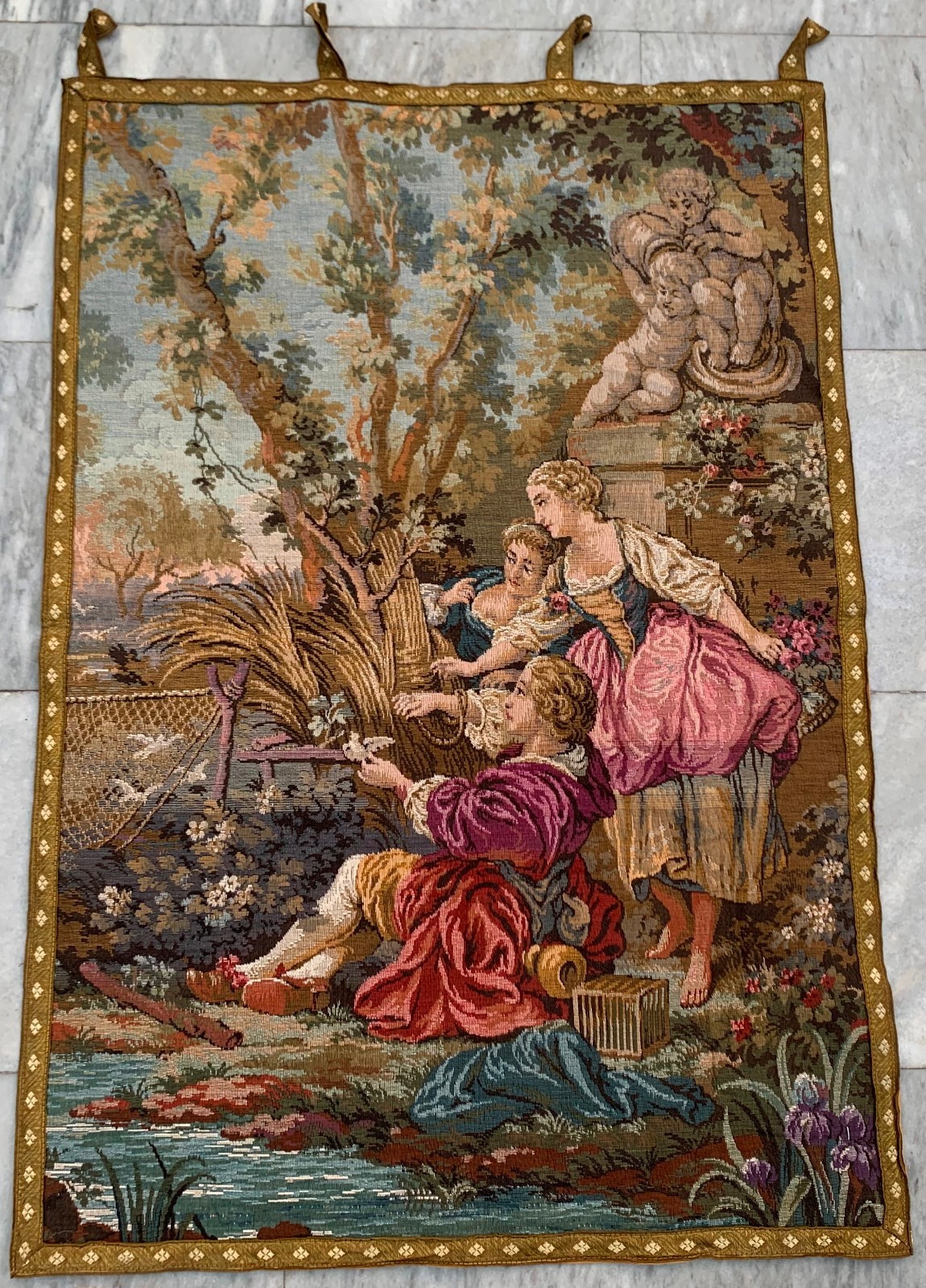 Vintage French Tapestry: Medieval Pictorial, Goblin Wall Hanging 2x3 ft