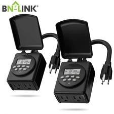 BN-LINK 2 Pack 7 Day Outdoor Heavy Duty Digital Programmable Timer, 2 Outlets