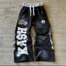 Black Baggy Flared Sweatpants With Letters Imprinted
