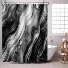 Black Marble Shower Curtain Abstract Ombre Modern Fabric Bath Curtains Luxury...