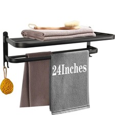 Towel Rack for Bathroom, Bath Towel Holder with Double Towel Bar and Foldable...