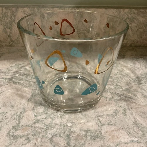 Federal Atomic Amoeba Boomerang Vintage Ice Bucket, Turquoise & Gold