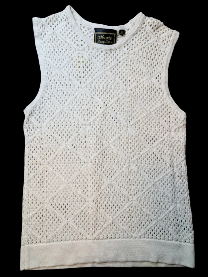 Massive Luxury Edition Shirt Men’s M Crochet Knit Sleeveless Tank Top Ivory - Image 2 of 4